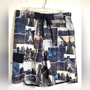 Carbon black white and blue swim trunks men's L  #1534